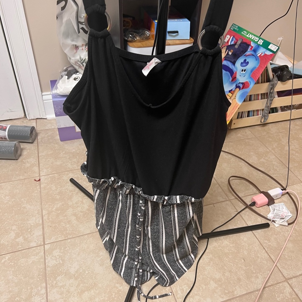 Black and White Striped Romper